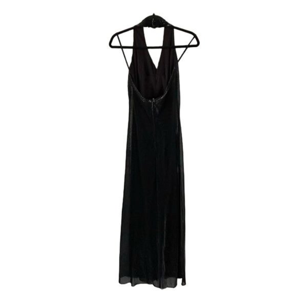 Thea Dora Halter Evening Gown, Black Shimmer Rhinestone Pleated Whimsigoth Sz 10 - Picture 6 of 15